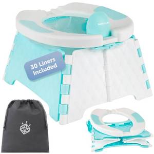 lot 15153 image: Jool Baby Portable Potty Training Chair with Travel Bag and 30 Liners, Foldable, IndoorOutdoor Use, Camping (Aqua)