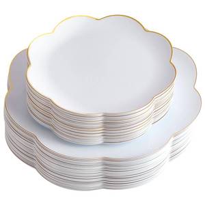 lot 15154 image: supernal 60pcs White and Gold Plastic Plates Heavy Duty Elegant Scalloped Disposable Plates Includes 30 Gold Dinner Plate and Dessert Plate Perfect for Valentines Day Mothers Day and Easter
