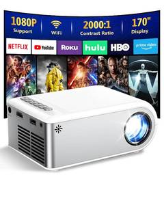 lot 15155 image: Mini Projector with WiFi and Bluetooth, Outdoor Portable Mini Projector for iPhone Supports 1080P with Built-in Speaker, Movie Projector for Home Theater Compatible with iOSAndroidPCTV StickHDMI