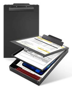 lot 15168 image: Metal Clipboard with Storage, Letter Size Heavy Duty Aluminum Clipboards, Dual Storage Binder Form Holder with High Capacity Clip for Teacher, Nurse, Police, School & Office Supplies - Frosted Black