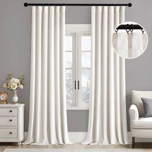 lot 15169 image: MIULEE Velvet Curtains 84 Inches Long 2 Panels Set for Living Room Bedroom, Cream Pinch Pleat Back Tab Luxury Thermal Insulated Light Blocking Drapes Pleated Blackout Window Curtains with Hooks Ivory