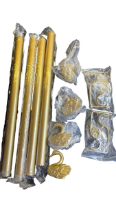 lot 15172 image: Gold Wraparound Curtain Rod Set with Swan Finials one swan broken