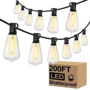 lot 15176 image: Brightever Outdoor String Lights 200FT Waterproof, Patio String Lights for Outside with 1004 ST38 Shatterproof LED Filament Bulbs, Dimmable Hanging Lights for Christmas, Party, Cafe (2-Pack 100FT)