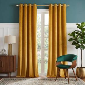 lot 15179 image: NICETOWN Gold Brown 90 inch Long Velvet Curtains & Drapes for Spring - Thermal Insulating Soft Yellow Window Treatments for Bedroom Living Room Sliding Glass Door, W52 x L90, 2 Panels