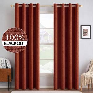 lot 15181 image: MIULEE Linen Curtains for Bedroom 100% Blackout Thermal Insulated Burnt Orange Grommet Room Darkening Curtains & Drapes Rust Terracotta Fall Decor for Living Room Nursery 52 x 90 Inch (2 Panels)