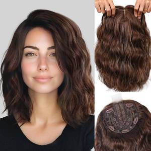 lot 16010 image: LEEONS 11 Inch Natural-Looking Hair Topper for Women, Short Wavy Breathable Wiglet 6.5x6.5 Base, Synthetic Volume Booster for Thinning Hair Coverage