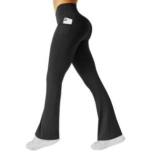lot 16011 image: FireSwan Womens Flare Yoga Pants with Pockets High Waist Flared Leggings Bootcut Gym Workout Pants Tummy Control Black