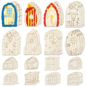 lot 16020 image: LepoHome 64 Pcs Mini Wooden Fairy Door, Unfinished Wooden Garden Doors DIY Craft Fairy House Kit Unpainted Wood Miniature Blank Windows for Christmas Crafts Home Decoration Accessories