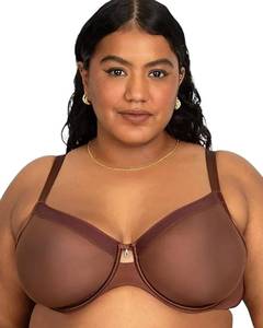 lot 16021 image: Curvy Couture Women��s Sexy Sheer Mesh Plus Size Full Coverage Bra, Chocolate, 44H