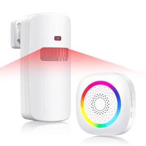 lot 16023 image: Wireless Motion Sensor Door Chime, Fast Detection PIR Entry Alert(5S Interval Alarm) with 61 Chimes, 5 Volume Levels, RGB Light Indicator, Easy Install for Business, Home, Store, Elderly, Visitors