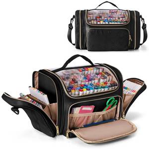 lot 16036 image: Rexmica Marker Organizer Case Bag for 180-300 Markers, Large Marker Storage Bag with Detachable Divider for Adults, Marker Travel Holder Case Bag for Various Markers or Other Art Craft Supply, Black