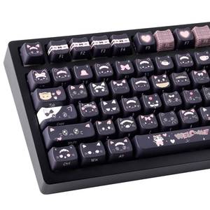 lot 16039 image: TYRIXKI PBT Keycaps 142 Keys Cute Keycaps Dye-Sublimation Black Cat Keycap Mao Profile Custom Keycap for Cherry Gateron MX Swithes Mechanical Keyboards