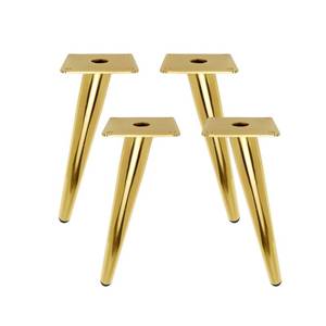 lot 16053 image: Geesatis 10 Inch Heavy Duty Furniture Legs Set of 4, 1322 lbs Capacity, Metal Legs for Furniture, Round Solid Iron Tapered Legs for Nightstand, Coffee Table, Desk with Mounting Screws, Gold Oblique