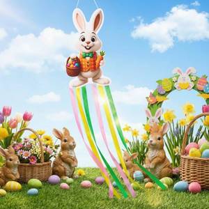 lot 16091 image: Soulchen Easter Bunny Windsock for Outside 40 Windsocks for Easter Day Decorations Hanging Bunny for Farmhouse Garden Home Yard Decor