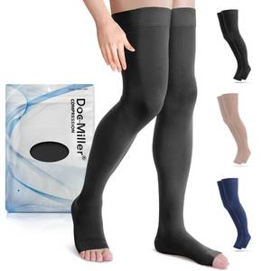 lot 16096 image: Doc Miller Thigh High Open Toe Compression Stockings 15-20mmHg for Varicose Veins, Pregnancy Support Open Toe Thigh High Compression Socks for Women and Men (Black, XX-Large)