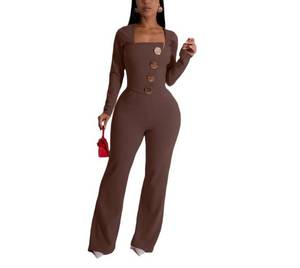 lot 16112 image: YSINTL Womens fashionable, sexy, elegant, high waisted, wide leg pants, club business party button jumpsuit S