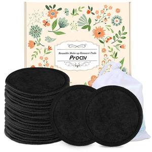 lot 16115 image: ProCIV Reusable Makeup Remover Pads - 25 Pack Washable Organic Cotton Rounds for All Skin Types & Toner with Laundry Bag, Eco Friendly Zero Waste Reusable Cotton Pads Travel Gadgets (Black)