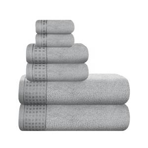 lot 16446 image: GLAMBURG 100% Cotton Ultra Soft 6 Pack Towel Set, Contains 2 Bath Towels 28x55 Inches, 2 Hand Towels 16x24 Inches & 2 Wash Coths 12x12 Inches, Compact Absorbent Lightweight & Quickdry - Light Grey