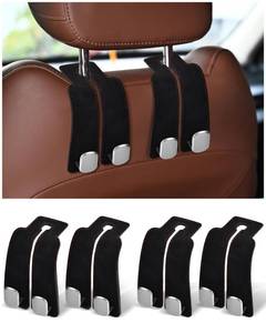 lot 16448 image: LQLAN Headrest Hooks for Car, 4 Pack Car Seat Back Organizer Storage Hook, Double Hook Car Seat Hooks for Hanger Purses and Bags, Leather Purse Holder for Car, Black