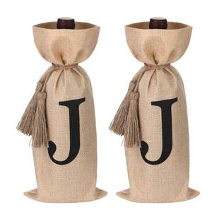 lot 16452 image: TWSANTAMAS 2 PCS Burlap Wine Bag, Monogram initial Wine Bottle Gift Bags with Tassels, Bottle Cover Holiday Party Decor Letter J