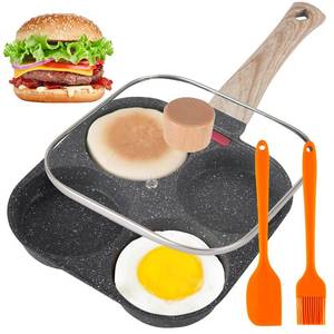 lot 16458 image: AHFLRTO 4 Cup Egg Pans Nonstick, Aluminum Omelette Pan with Lid, Healthy Egg Skillet for Eggs, Pancakes, Crepes, Sandwiches, Compatible with Gas Stove & Induction Cooktop