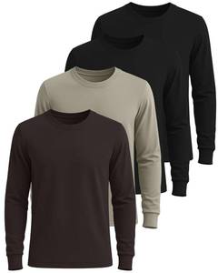 lot 16479 image: Real Essentials 2 Pack Mens Cotton Long Sleeve Crew Neck T-Shirt - Soft Work Casual Jersey Tees- Set 8, L Green and Brown