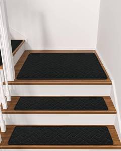 lot 16485 image: Stair Treads for Wooden Steps Indoor Landing Rug Non Slip, Peel and Stick Stair Treads Matching-Mat 20X32 Landing Slip Resistant Stair Rugs for Kids and Dogs, Polyester Stair Landing Mat, Black