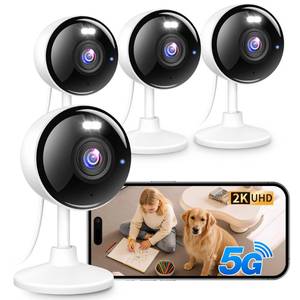 lot 16494 image: 2K Cameras for Home Security, 5G & 2.4G WiFi Security Camera Indoor Outdoor for Baby Pet Dog Cat Nanny, 2-Way Audio, Color Night Vision, Siren, 247 Local Recording, IP65, Work with Alexa, K07-4P