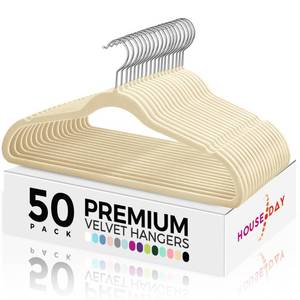 lot 17222 image: HOUSE DAY Premium Velvet Hangers 50 Pack, Non-Slip Flocked Felt Hangers, Sturdy Clothes Hangers with 360° Rotatable Hook, Heavy Duty Coat Hanger, Durable Slim Beige Hanger for Closet Space Saving