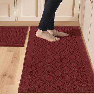 lot 17244 image: COSY HOMEER 48x20 Inch30X20 Inch Kitchen Rug Mats Made of 100% Polypropylene 2 Pieces Soft Kitchen Mat Specialized in Anti Slippery and Machine Washable,red