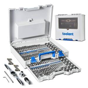 lot 17247 image: toolant 127 Piece Ratcheting Tap and Die Set, SAEMetric Tap and Die Set with Assortment Drill Bit for Threading, Double-Layer Tool Box