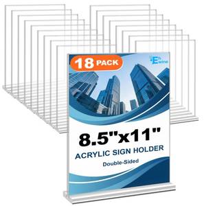 lot 17250 image: EHWINE Acrylic Sign Holder 8.5 x 11, 18 Pack Double-Sided Stand up Table Top Sign Holders, Clear Acrylic Picture Frame Menu Flyer Paper Holder Display Stand for Office Business Store Wedding Party
