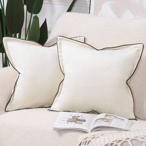 lot 18339 image: MADIZZ Set of 2 Velvet Fringed Throw Pillow Covers 18x18 Inch Cream White Soft Decorative Cushion Cover for Sofa Bedroom Pillow Shell
