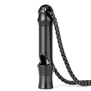 lot 18348 image: TISUR Titanium Emergency Whistle,EDC Safety Whistles Necklace Loud up to 120db,Survival Whistles for Survival,Hiking,Camping,Pets Training (Black(1-Pack))