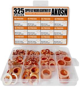 lot 18368 image: 325 PCS, 10 Sizes, Premium Copper Metric Sealing Crush Washers Assortment Kit, Upgraded Flat Ring Oil Drain Plug Crush Washer Gasket Seal Assortment Set, Banjo Bolt Washer for Automotive, Motorcycles
