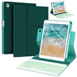 lot 18370 image: Keyboard Case for iPad 9.7 inch 5th 6th Generation,iPad Air 2 360° Rotatable Keyboard Case with Pencil Holder(201820172014),7 Color Backlit Removable Bluetooth Keyboard Smart Folio Cover(Teal)