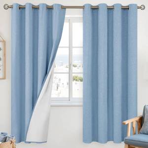 lot 18373 image: YoungsTex Denim Blue Linen Blackout Curtains 72 Inches Long for Bedroom, Coastal Room Darkening Thermal Insulated Drapes with Grommet for Living Room Office, 2 Panels, 52 X 72 Inch