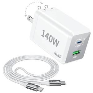 lot 18388 image: Mac Book Pro Charger - 140W 2 Port Foldable USB C Charger Fast Charging Compatible with for Mac Book,M1 M2 M3 M4 M5.iPadiPhone 1716 Series, Samsung Galaxy, Pixel, Include 5 FT Charge Cable