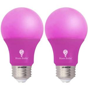 lot 18392 image: Bluex Bulbs 2 Pack LED A19 Pink Light Bulb - 9W (60Watt Equivalent) - E26 Base Pink LED Pink Bulb, Party Decoration, Porch, Home Lighting, Holiday Lighting, Decorative Illumination