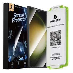 lot 18402 image: MAGIC JOHN 2 Pack for Samsung Galaxy S23 Ultra Screen Protector PET Film Material Not Glass 6.8 inch,100% Fingerprint ID Compatible Easy Installation Tray, Shock-Resistant, 3D Curved, Bubble Free, Scratch Proof, HD Clear, Case Friendly