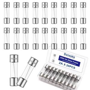 lot 18412 image: Sunxeke 20PCS F2AL250V 5 x 20mm Fast Blow Glass Fuses 2A 2Amp 250V Glass Fuse,0.2 x 0.78 Inch