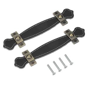 lot 18414 image: PATIKIL 6.4 Leather Drawer Pulls with Iron Sheet, 2 Pcs Leather Strap Trunk Handle Cabinet Knobs Hardware Replacement with 22mm Screws for Dresser Door Suitcase Luggage, Black