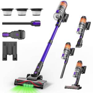lot 19878 image: Cordless Vacuum Cleaner,500W 40KPa 60Mins Vacuum Cleaners for Home,Powerful Stick Vacuum With Green Light,Anti-tangle Wireless Vacumm, Rechargeable Vacuum for Pet HairCarpetHardwood Floor,Purple (cosmetic damage)
