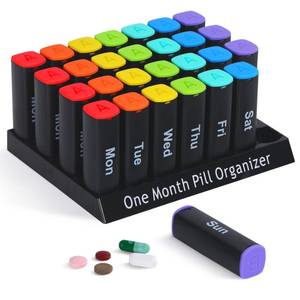 lot 19885 image: CAidRE Monthly Pill Organizer 2 Times a Day - 28 Day Pill Box AM PM, Daily Medicine Organizer for Vitamins, Supplements, Medications - Large Travel-Friendly 4 Week Pill Case for Home & Travel, Black