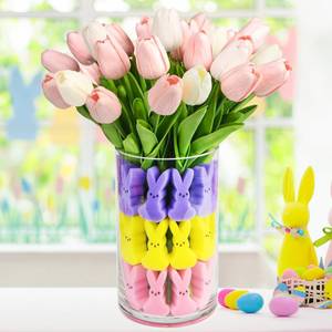 lot 19886 image: letesult Easter Bunny Vase Filler Decorations, 16 PCS Tulips Artificial Flowers & 45 PCS Bunnies Vase Filler Kit, Easter Spring Rabbit Flowers Vase Filler for Table Centerpiece Spring Home Decoration