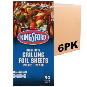 lot 19888 image: Kingsford Heavy Duty Pop-Up Grilling Foil Sheets, Pre-Cut Aluminum Foil Sheets for BBQ, Smoking, Roasting, Baking and Food Storage, Disposable Food Wrap, No Cutting Needed, 50 Count - 6 Pack