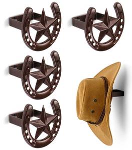 lot 19891 image: Cowboy Hat Hanger Wall Mount, 4 Pack Cowboy Hat Rack, Metal Horseshoe Hook, Horseshoe Decor, Western Hat Hook for Wall, Hat Holder for Entryway Closet, Bridle Hook for Tack Room, Horse Supplies