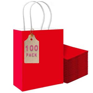 lot 19898 image: qiqee 100PCS Gift Bag with Handles Bulk Red Paper Bags Multiple Uses (11x5x8inch Medium Size)