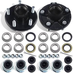 lot 19903 image: GREPSPUD 2Sets 5 on 4.5 Trailer Hub Kits for 2000lbs 1 or 1-116 Straight Axle, 5 Lug Trailer Idler Hub Kit 5 Bolt on 4-12 Inch, Fits 1 and 1-116 Spindle, with Extra Dust Cap & Rubber Plug