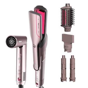 lot 19907 image: Shark FlexFusion Hair Straightener & Powerful Hair Dryer with Fusion Hair Brush, Ceramic Air Styler with Auto-Wrap Curlers & Concentrator, Ceramic Plates, Cosmic Blush HD641S (USED)